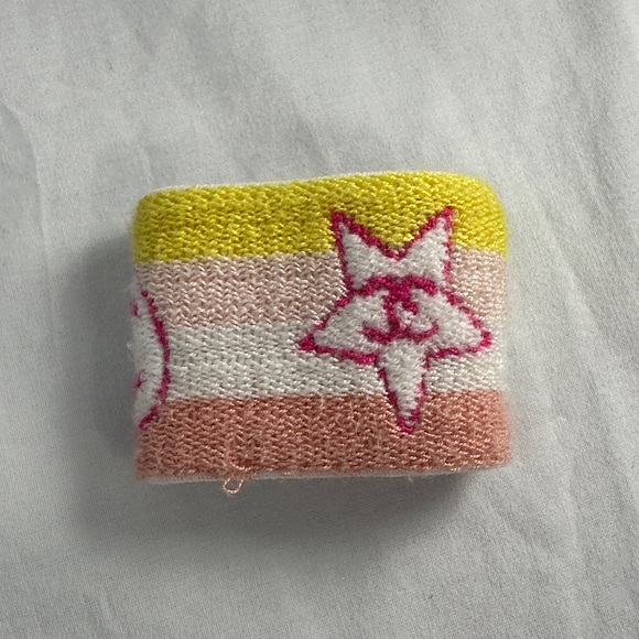 Vtg 2004 Chanel Sport Line Knit CC Logo Heart Star Wrist Sweatband Terry Cloth - Picture 5 of 11